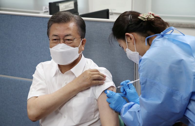South Korean President Moon Jae-in receives a coronavirus disease (COVID-19)