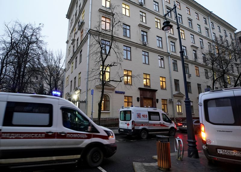 Ambulances are seen near the CityÊPolyclinic Number 3, where Russia’s