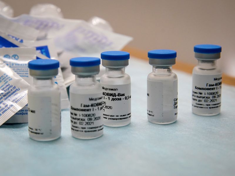 FILE PHOTO: Bottles of Russia’s “Sputnik-V” COVID-19 vaccine