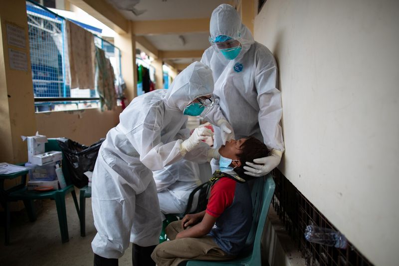 Coronavirus testing in evacuation center in Rizal province