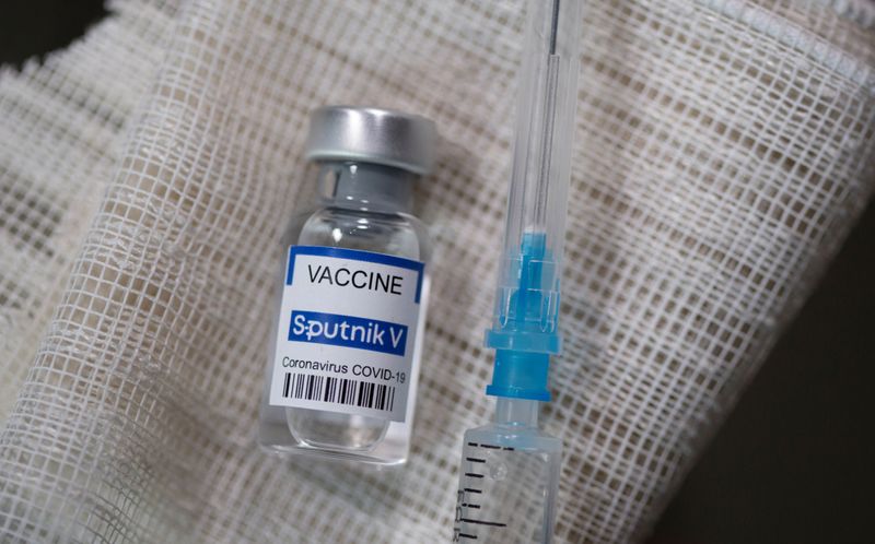FILE PHOTO: Vial labelled “Sputnik V Coronavirus COVID-19 Vaccine” and
