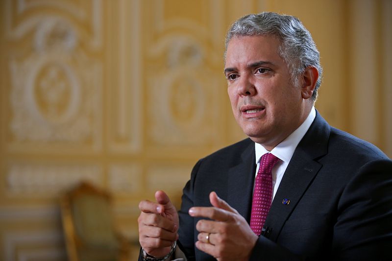FILE PHOTO: Colombia’s President Ivan Duque speaks during an interview