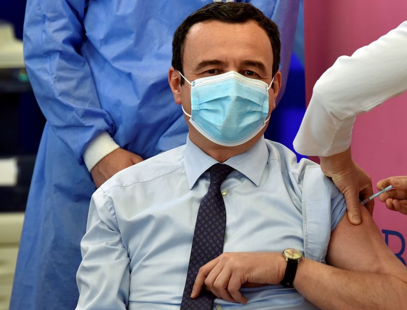Prime Minister of Kosovo Albin Kurti receives the AstraZeneca vaccine