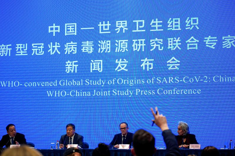 FILE PHOTO: WHO team at a news conference in Wuhan