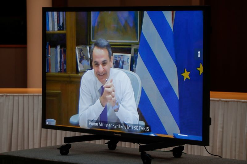 EU Council President Michel video meets with Greek PM Mitsotakis
