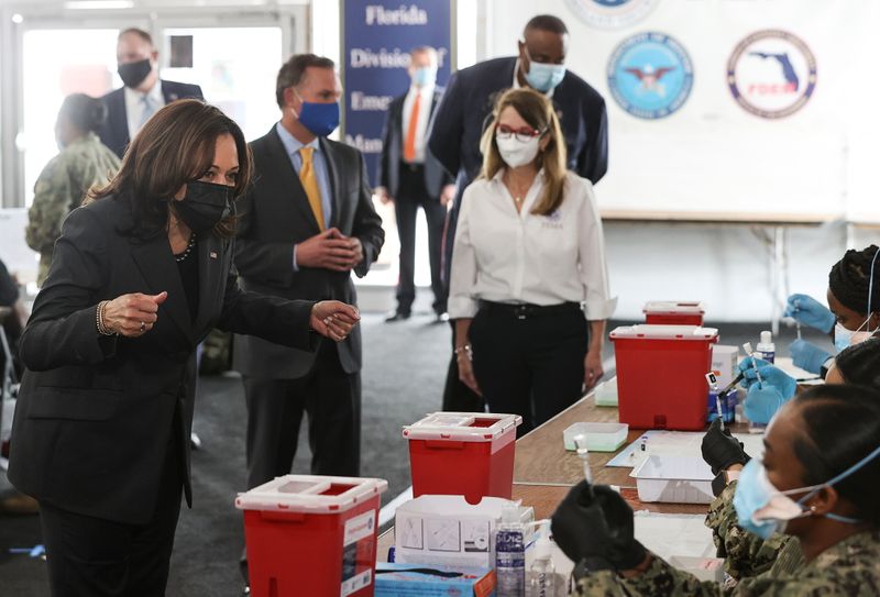 FILE PHOTO: U.S. Vice President Kamala Harris tours coronavirus vaccination