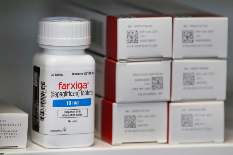 FILE PHOTO: Diabetes drug Farxiga (dapagliflozin) is displayed at a