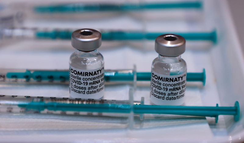 Syringes with doses of the Pfizer-BioNTech Comirnaty coronavirus disease (COVID-19)