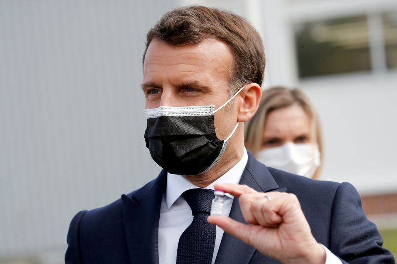 FILE PHOTO: French President Emmanuel Macron visits the Delpharm plant