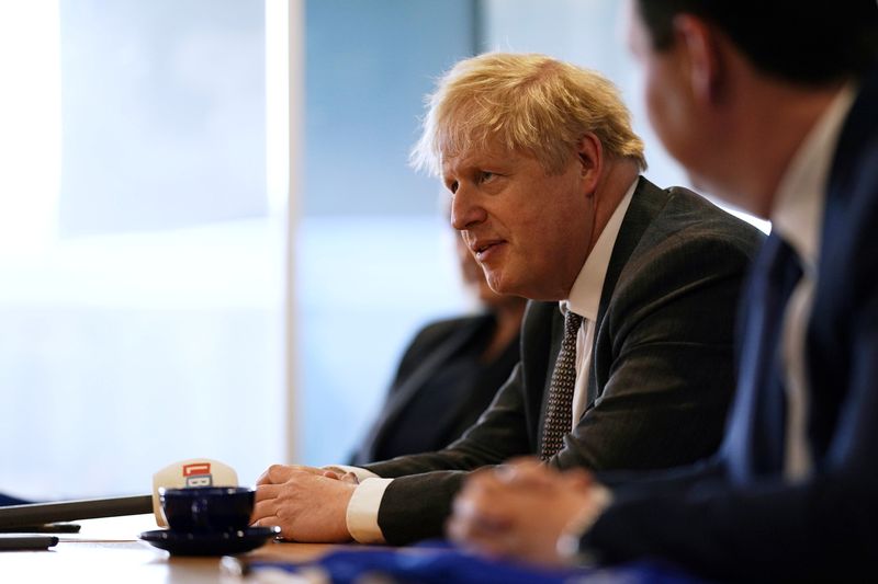 Britain’s PM Boris Johnson visits Hartlepool United Football Club ahead
