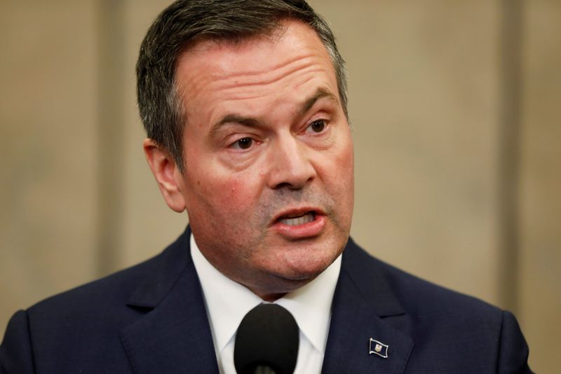 Alberta Premier Kenney speaks during a news conference after meeting