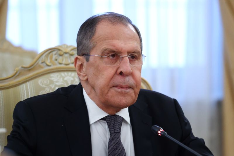 Russian Foreign Minister Sergei Lavrov attends a meeting with Palestinian
