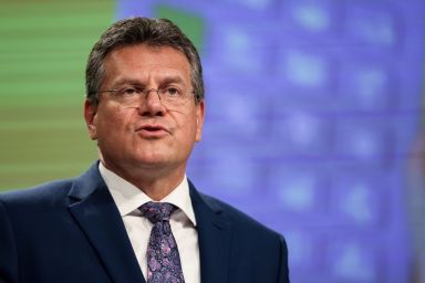 European Commission Vice President Maros Sefcovic holds a news conference