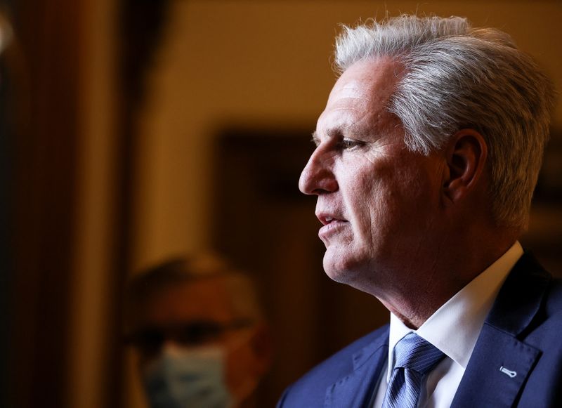 U.S. House Minority Leader McCarthy is seen without a face