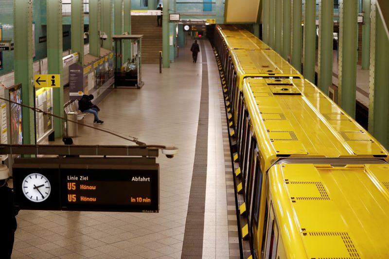 FILE PHOTO: The empty platform of an U-Bahn underground train