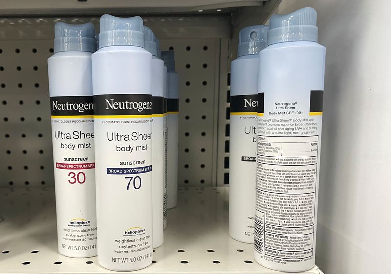 Sunscreens being recalled by Johnson & Johnson sit on a