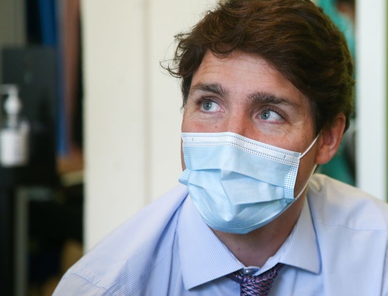 Canada’s Prime Minister Trudeau visits a vaccination site in Montreal