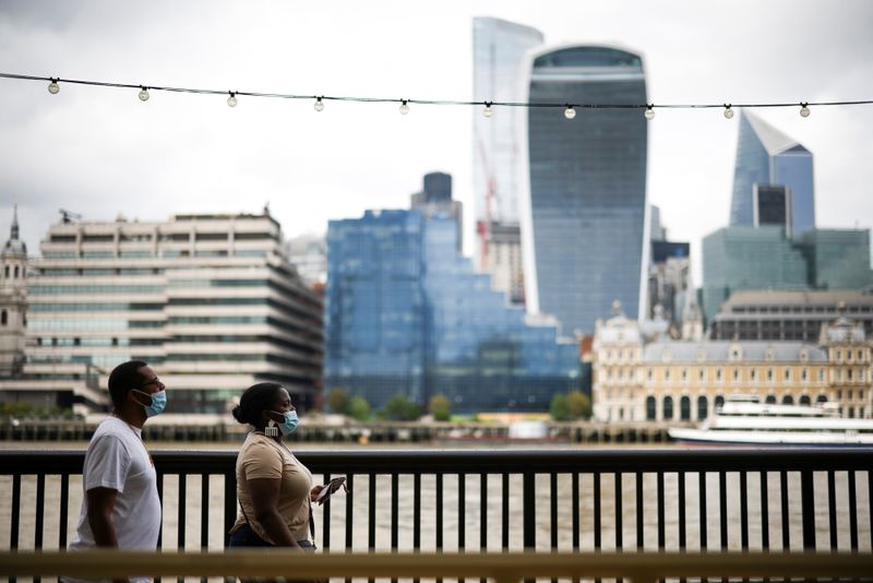 The City of London financial district is seen as people