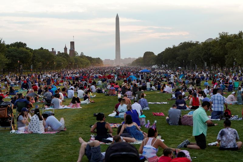 People gather for the annual Independence Day fireworks celebration at