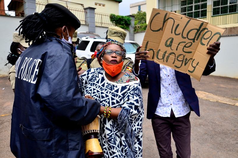 FILE PHOTO: Ugandan academic Stella Nyanzi and activists protest against