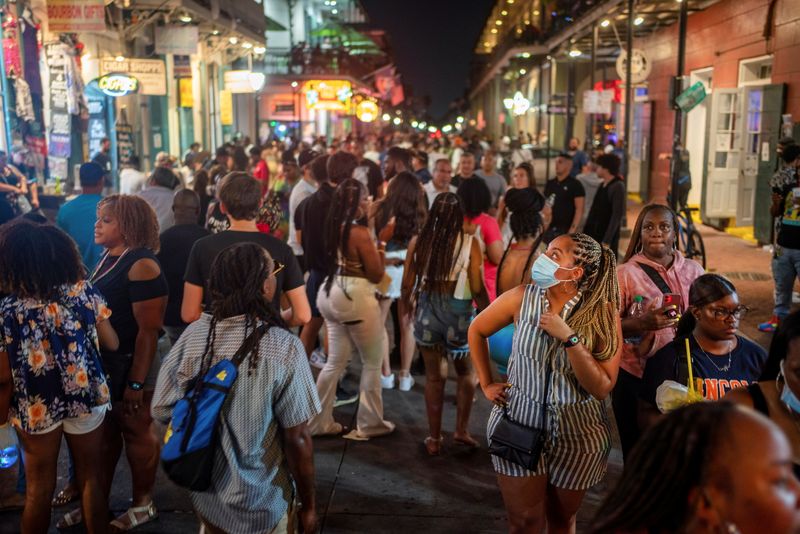 FILE PHOTO: Revelers crowd the French Quarter as Louisiana’s COVID-19