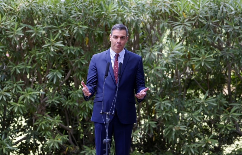 Spain’s Prime Minister Pedro Sanchez speaks during a news conference