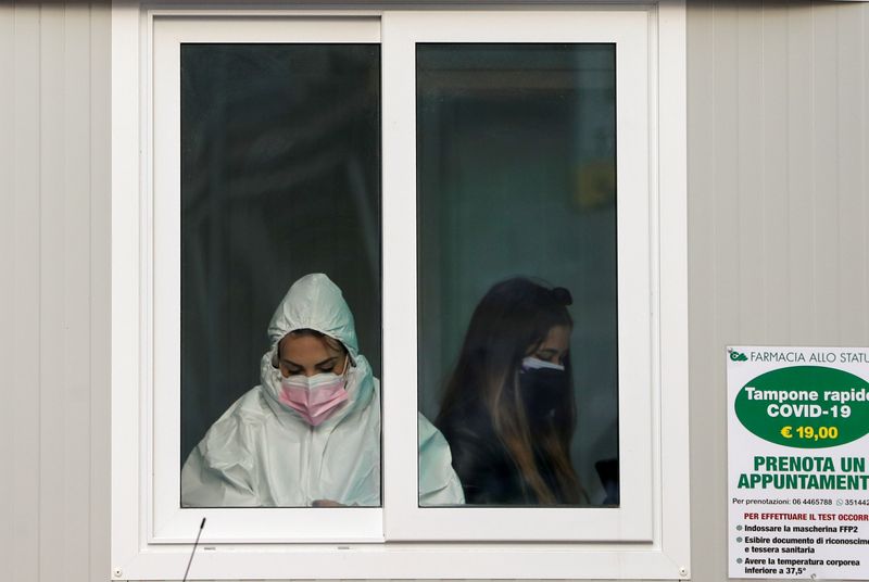 FILE PHOTO: A medical staff is seen in a gazebo