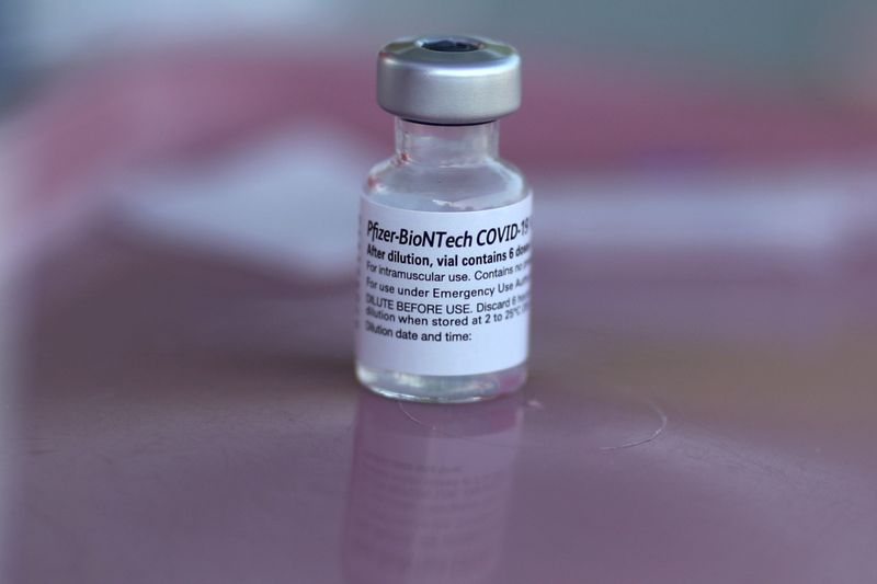 A Pfizer-BioNTech coronavirus disease (COVID-19) vaccination is seen as part