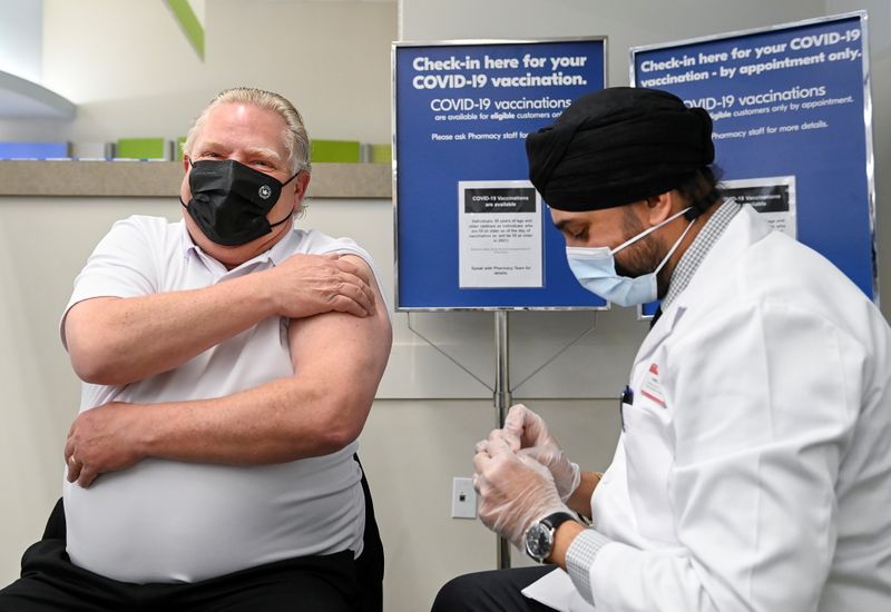 Ontario Premier Doug Ford receives the Astrazeneca-Oxford COVID-19 vaccine in