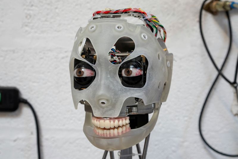 FILE PHOTO: The head of Ai-Da, a humanoid robot capable