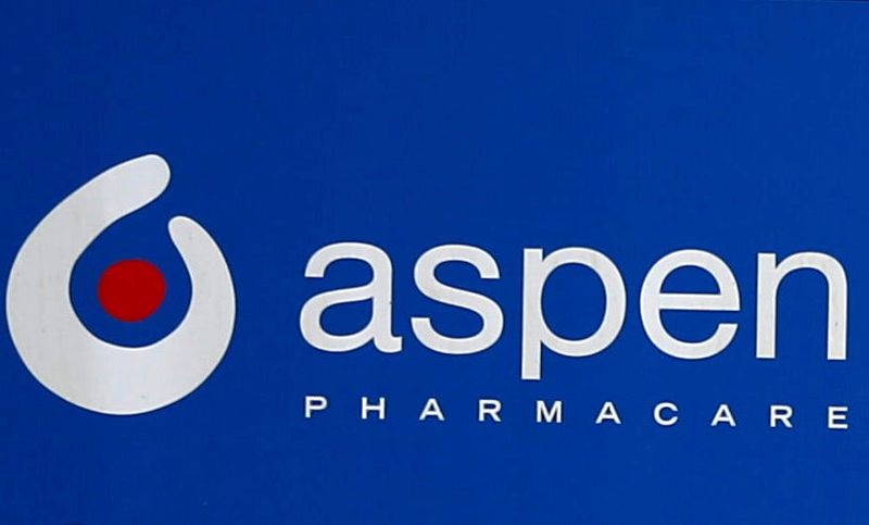 An Aspen Pharmacare logo is seen at outside company offices