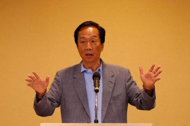 Foxconn Technology Group founder and chairman, Terry Gou, speaks during