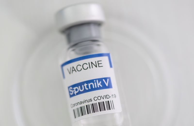 Vial labelled “Sputnik V coronavirus disease (COVID-19) vaccine” is seen
