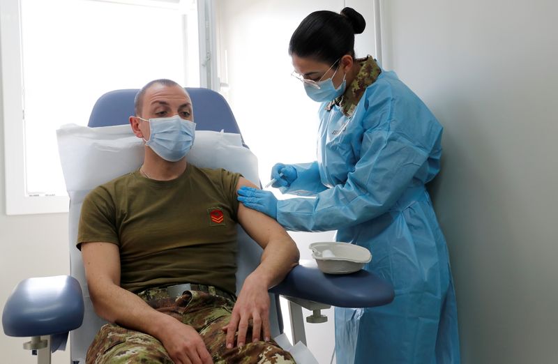 Mass vaccination centre at the Cecchignola military compound, in Rome