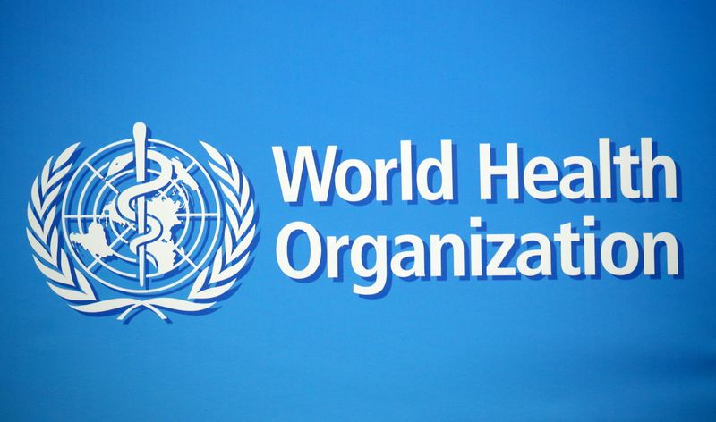 FILE PHOTO: A logo is pictured at the WHO building