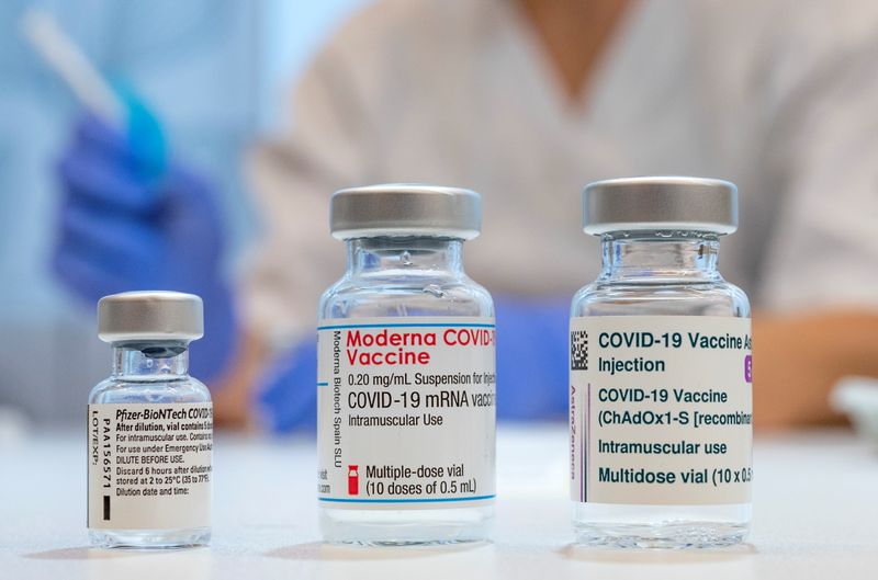Used vials of the Pfizer-BioNTech, Moderna and AstraZeneca coronavirus disease
