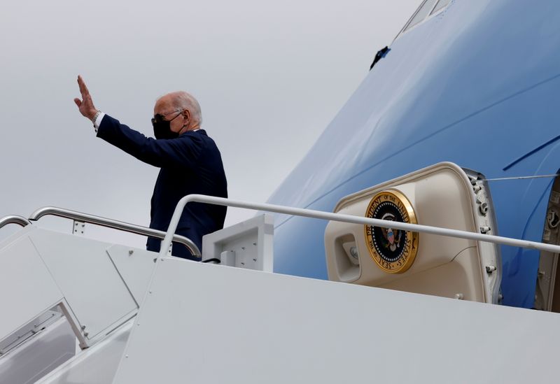 U.S. President Joe Biden boards Air Force One for travel