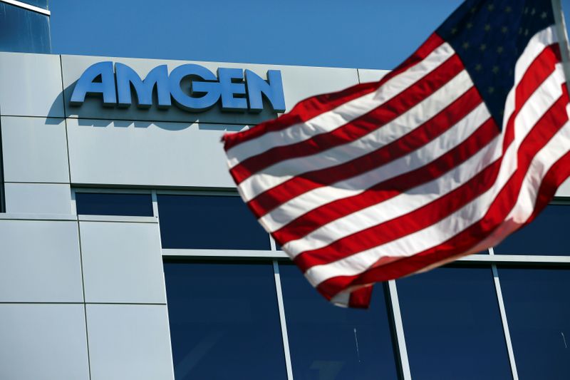 FILE PHOTO: An Amgen sign is seen at the company’s