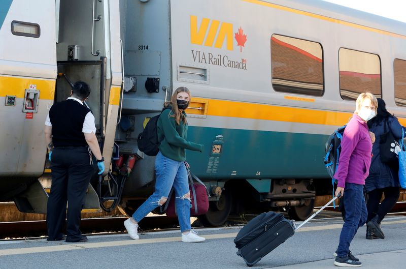FILE PHOTO: VIA Rail passengers disembark in Ottawa