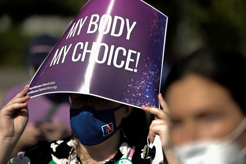 FILE PHOTO: A demonstrator holds a pro-abortion rights sign as