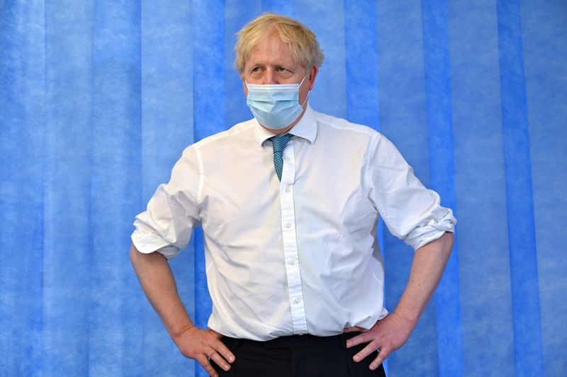 Britain’s Prime Minister Boris Johnson visits Colchester hospital