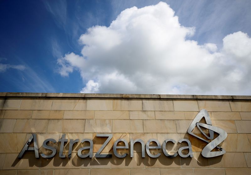 FILE PHOTO: A company logo is seen at the AstraZeneca