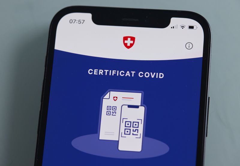 FILE PHOTO: The ‘Covid Certificate’ application of Switzerland is seen