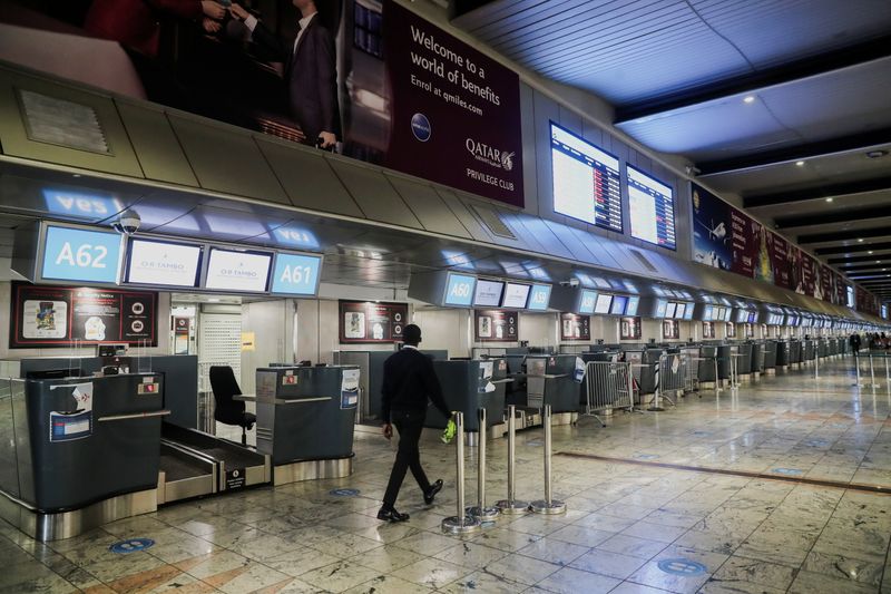 International check-in counters stand empty as several airlines stopped flying