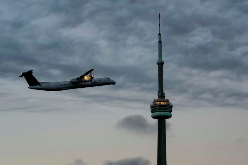 FILE PHOTO: An airplane takes off from Billy Bishop Airport