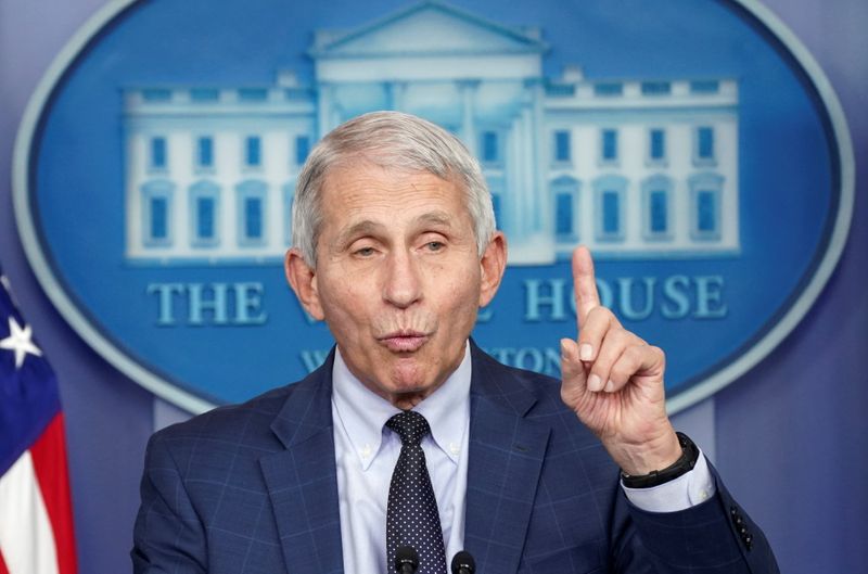 Fauci speaks during a press briefing at the White House