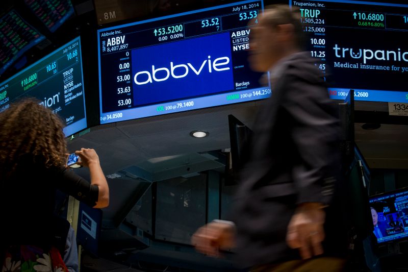 A screen displays the share price for pharmaceutical maker AbbVie