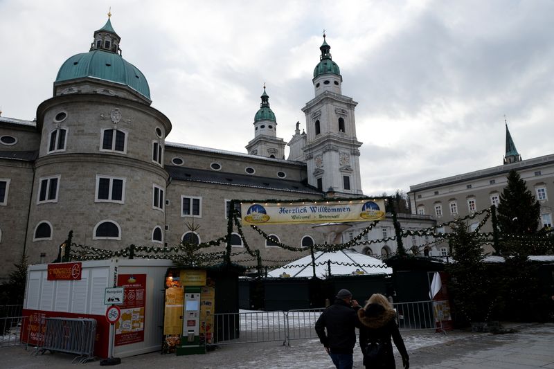 Christmas market in Salzburg during COVID-19 lockdown