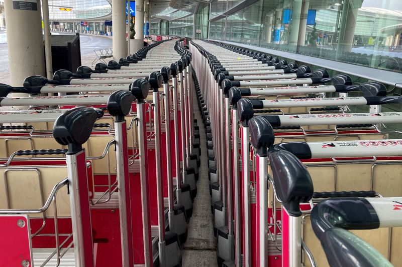 Baggage carts await travellers at Toronto Pearson International Airport in