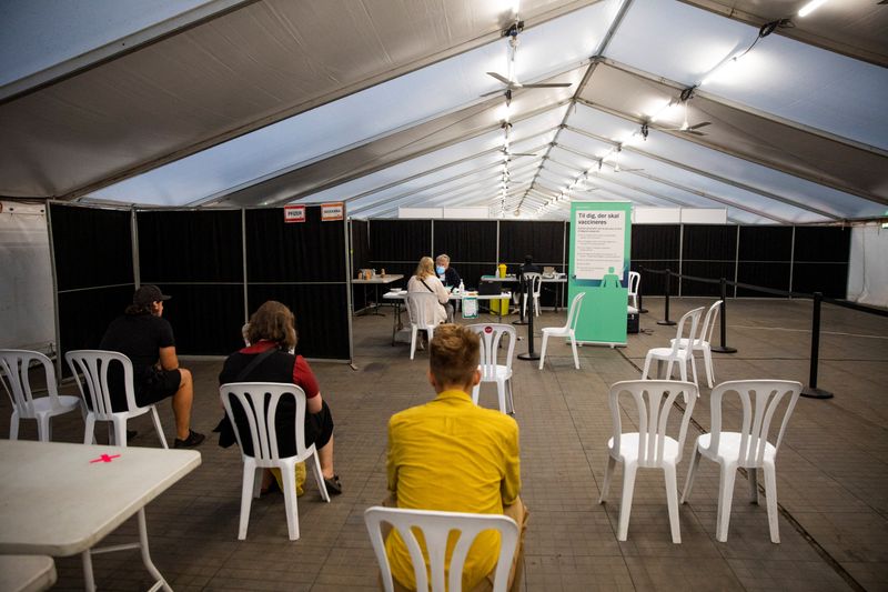 Pop-up vaccination center set-up in Faelledparken, for those attending the